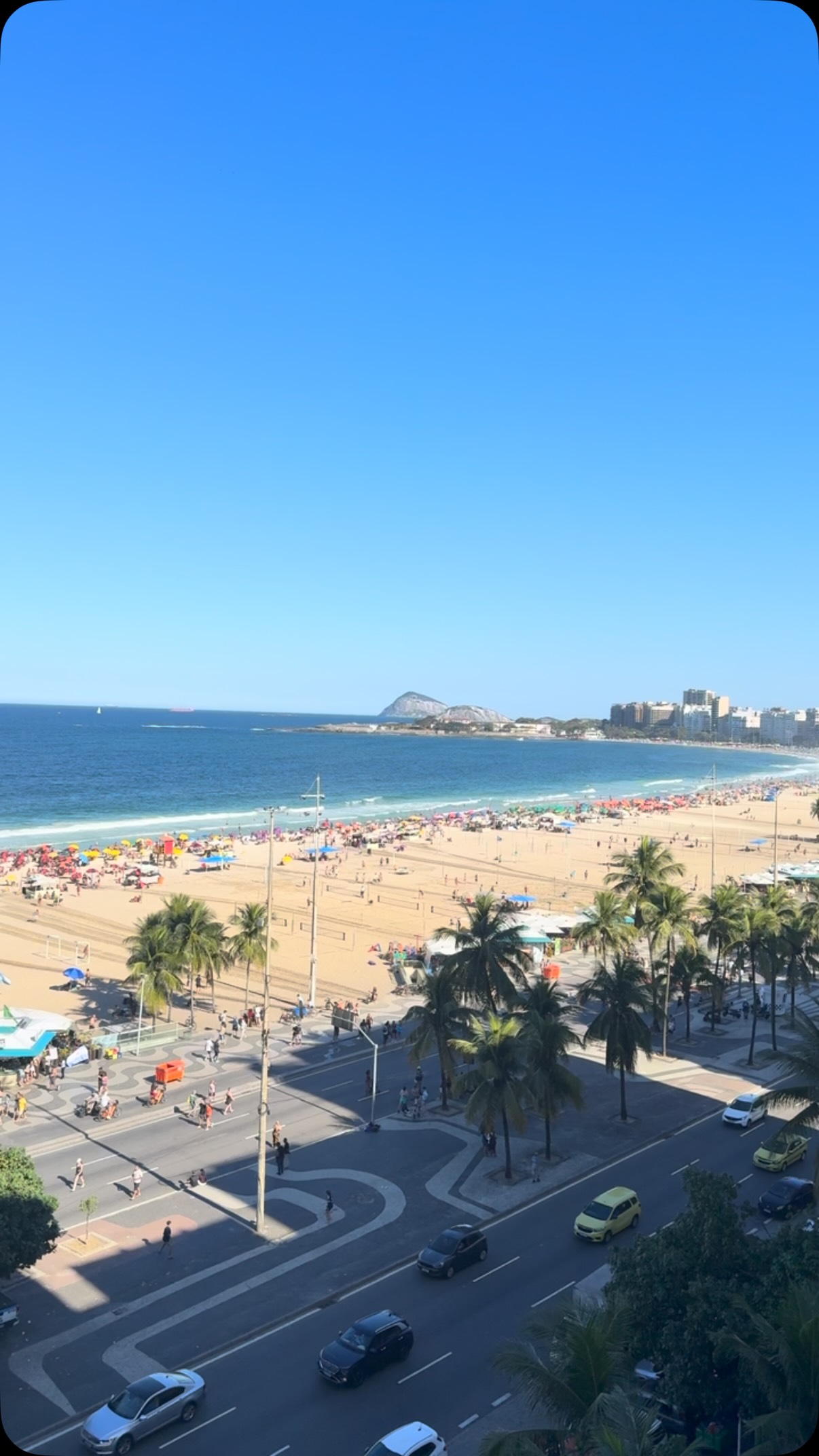 Aerial view of Copacabana beach from the OSS Rio Tour penthouse