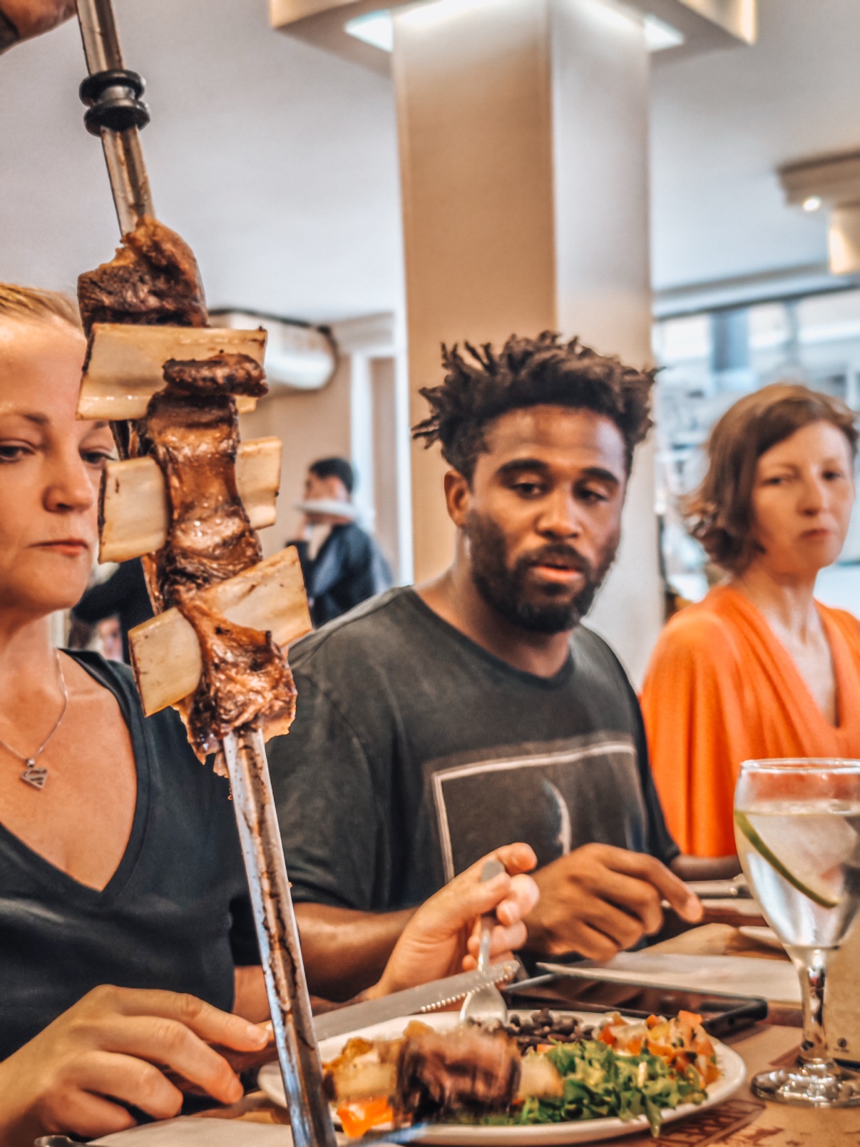 A churrasco skewer at a Brazilian barbecue in Rio de Janeiro